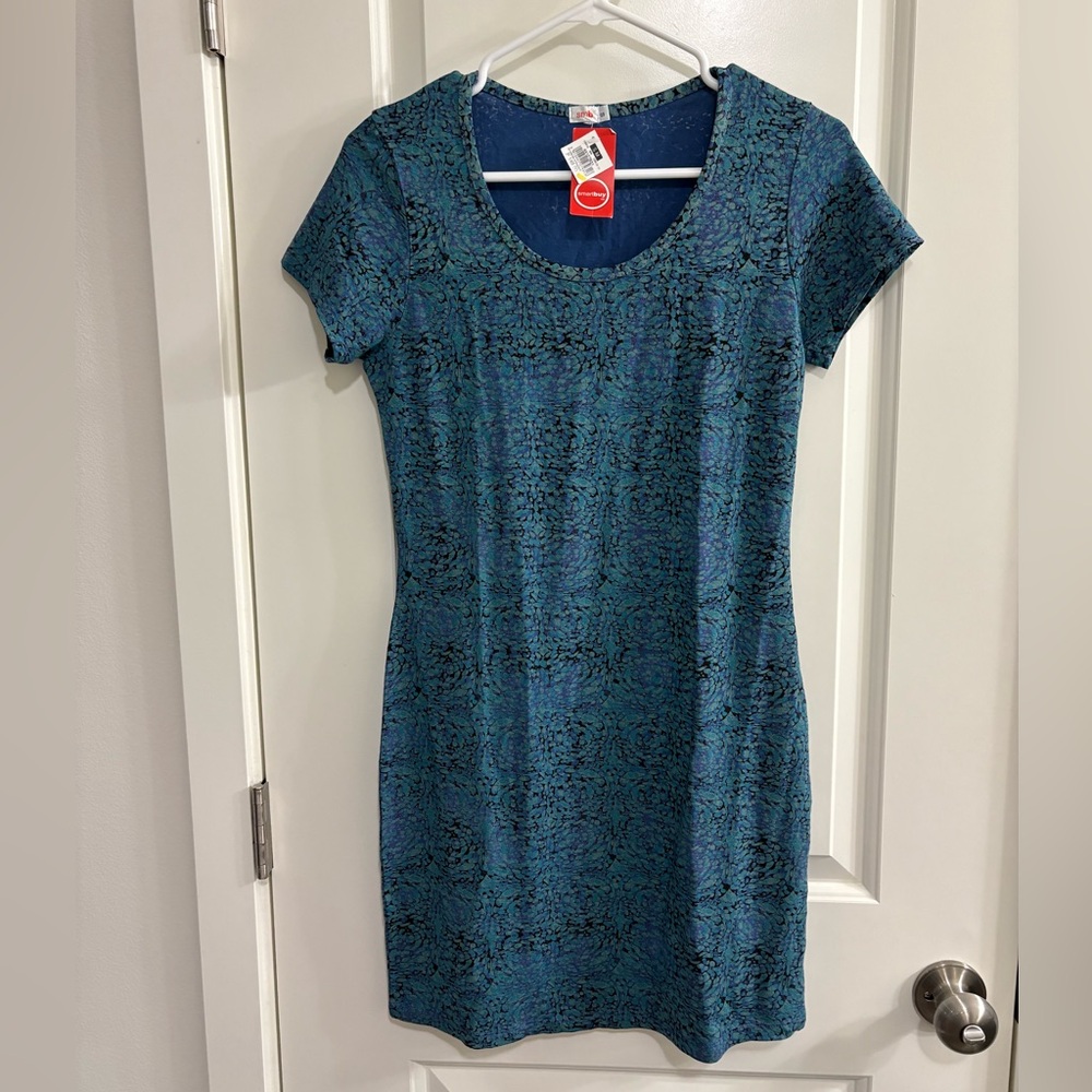 Casual Teal Patterned Mini Straight Dress